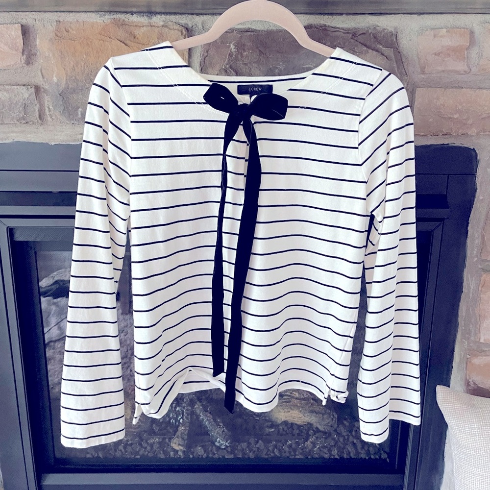 J crew long sleeve striped shirt with velvet bow